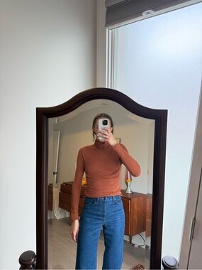 Rust ribbed turtleneck long sleeve